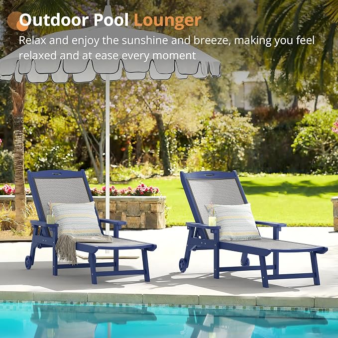 LUE BONA Chaise Lounge Chair Outdoor, HDPS and HDPE Wicker Material, Patio - Image 3