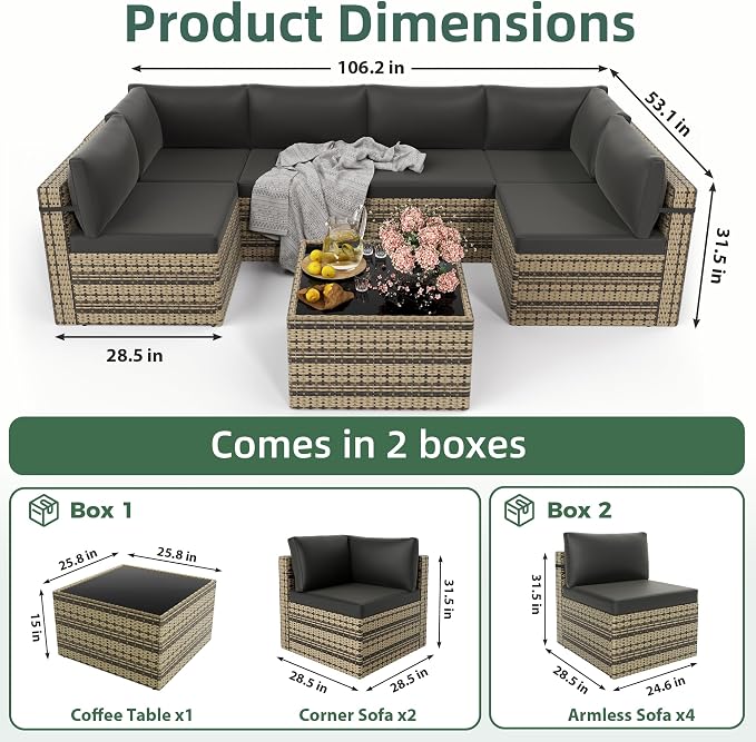 7-Piece Outdoor Sectional Sofa Set, Weather-Resistant Patio Furniture Set - Image 8