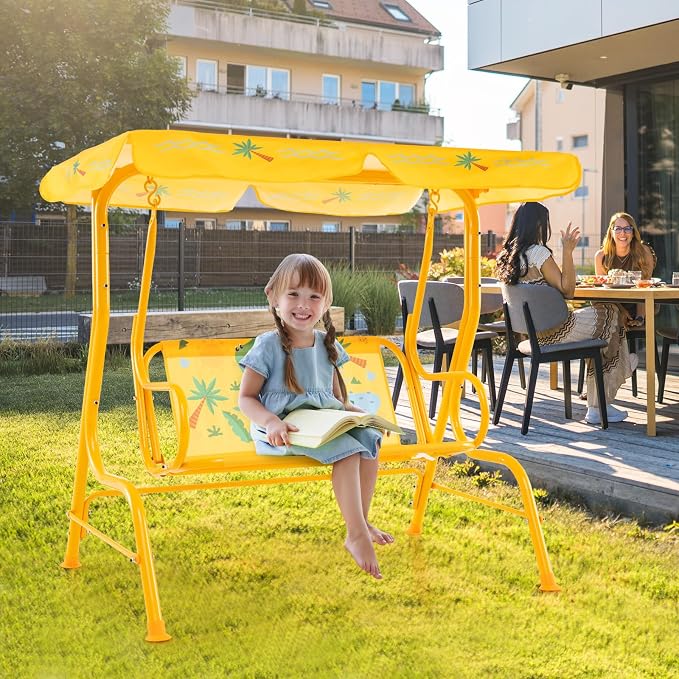 HONEY JOY Kids Patio Swing, 2-Seater Outdoor Porch Swing Lounge Chair, - Image 7