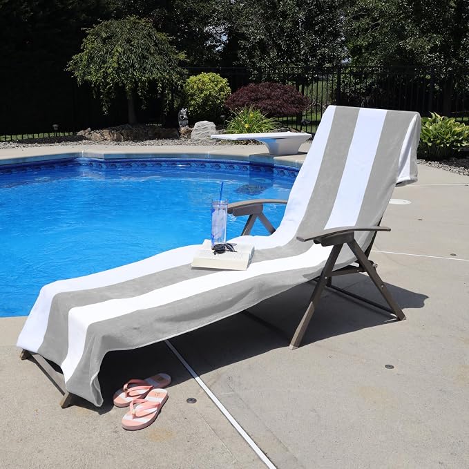 Superior Cabana Cotton Lounge Chair Cover, Outdoor Towel/Chaise Furniture Covers - Image 2