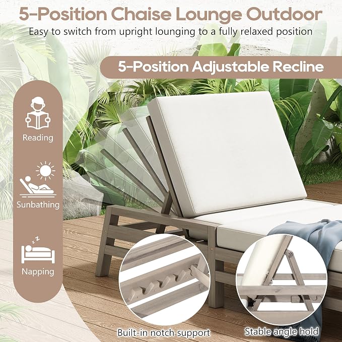 LUMISOL Patio Chaise Lounge Chair, 5-Position Adjustable Outdoor Chaise Lounge - Image 2