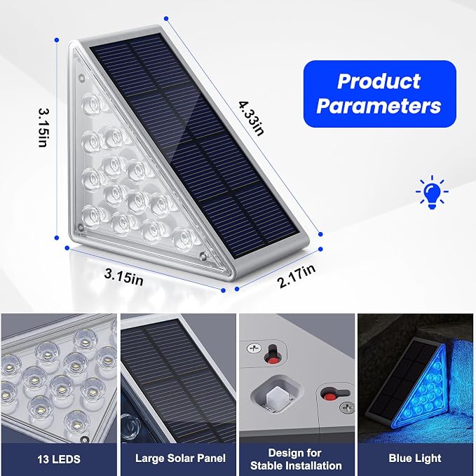 NIORSUN Solar Step Lights, 12 Pack Blue LED Outdoor Step Lights, Stair Lights - Image 4