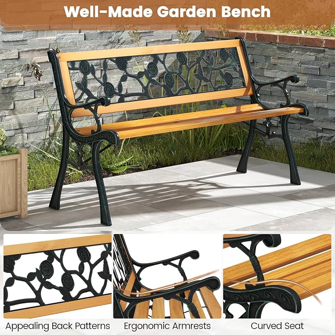 Tangkula Outdoor Garden Bench Park Bench, Patio Iron Bench Chair - Image 7