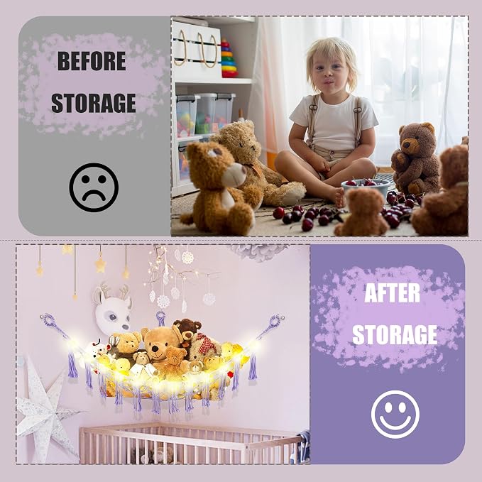 Stuffed Animal Hammock with LED Light, Large Stuffed Animals Storage Corner - Image 4