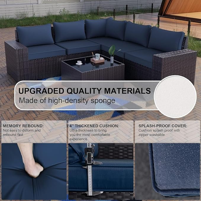 Kullavik 6PCS Outdoor Patio Furniture Set PE Wicker Rattan Sectional Sofa Patio - Image 3