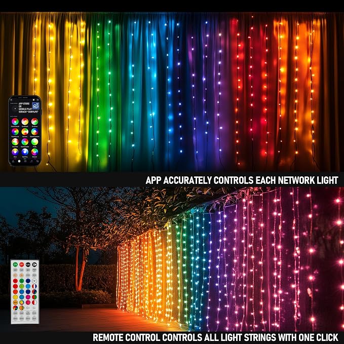 Dazzle Bright 300 LED Curtain String Lights, RGB Color Changing Christmas Fairy - Image 2