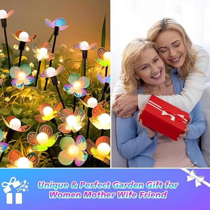 Solar Garden Lights, 4 Pack 24 LED Solar Swaying Flower Light, Waterproof - Image 7