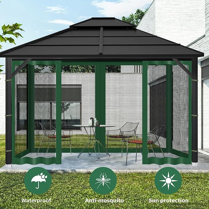Gazebo Replacement Mosquito Netting Outdoor Universal Gazebo Canopy 4-Panels - Image 2