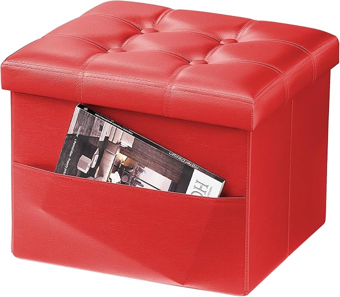 AmasSmile Red Storage Ottoman Folding Foot Rest Stool by AmasSmile