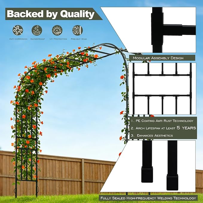 Square Tube Garden Arch Trellis, 10.5FT x 8FT Metal Arbor, Outdoor Trellis - Image 5