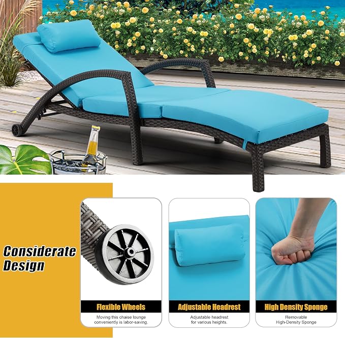 HOMREST Outside Chaise Lounge Chairs Set of 2, Adjustable 5 Position Outdoor PE - Image 7