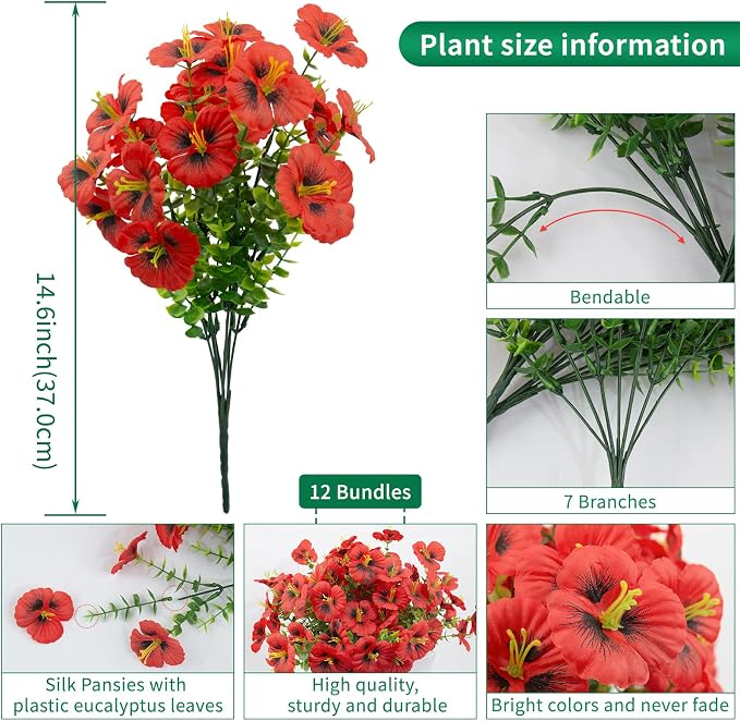 12 Bundles Artificial Pansy Flowers - Image 3