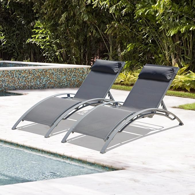 Domi Pool Lounge Chairs Set of 2, Adjustable Aluminum Outdoor Chaise Lounge by domioutdoorliving
