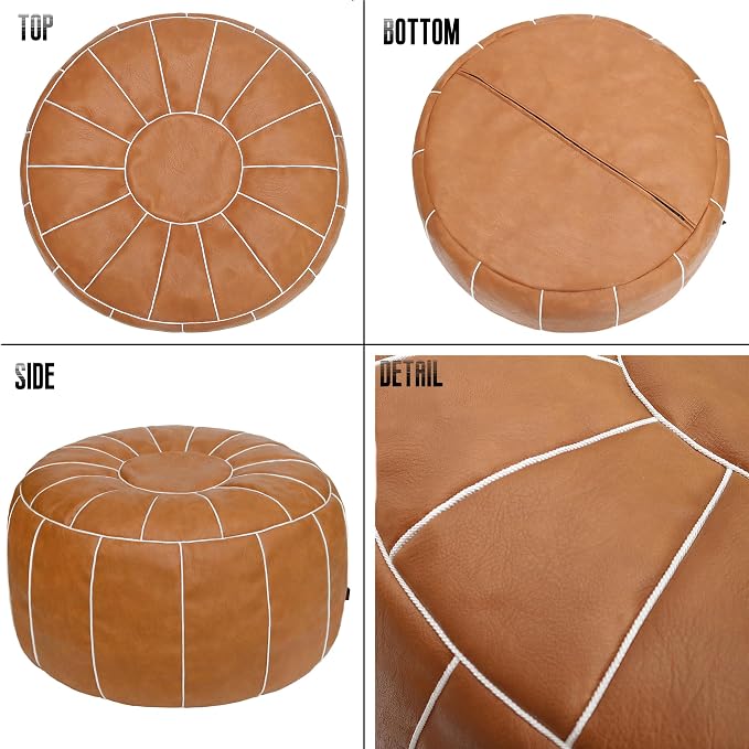 Thgonwid Unstuffed Moroccan Storage Pouf Foot Stool Ottoman Seat Handmade Faux - Image 8