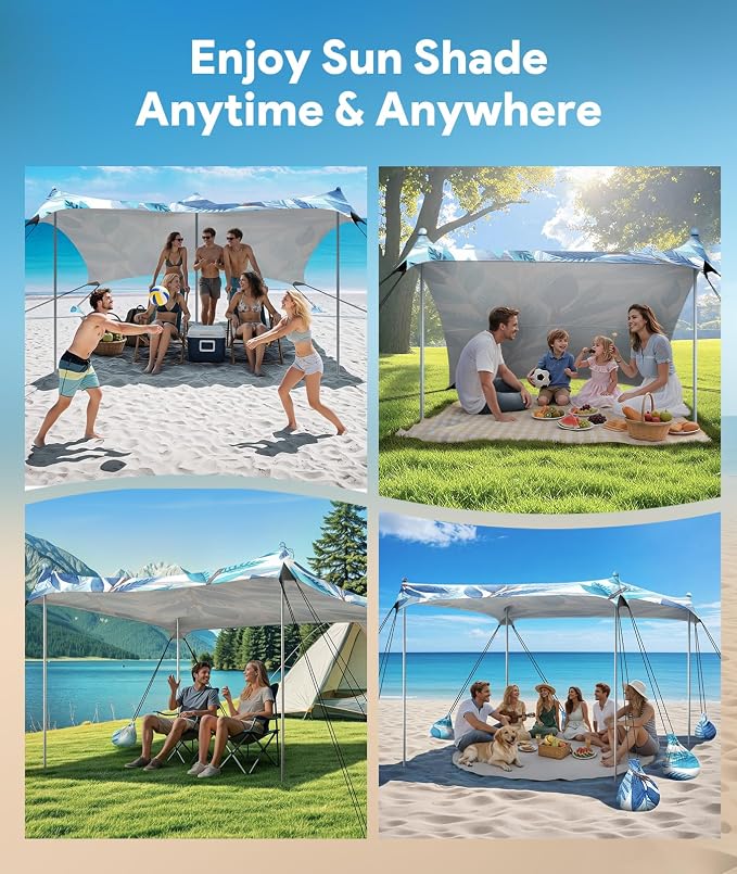 Beach Tent Sun Shelter, 10 x 10 FT Beach Canopy Tent Sun Shade, UPF50+ Tents - Image 8