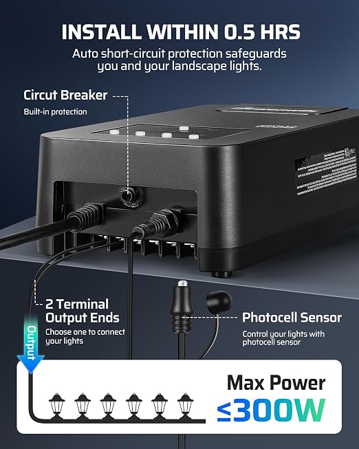DEWENWILS 300W Low Voltage Landscape Transformer, 120V AC to 12V/14V AC Low - Image 6
