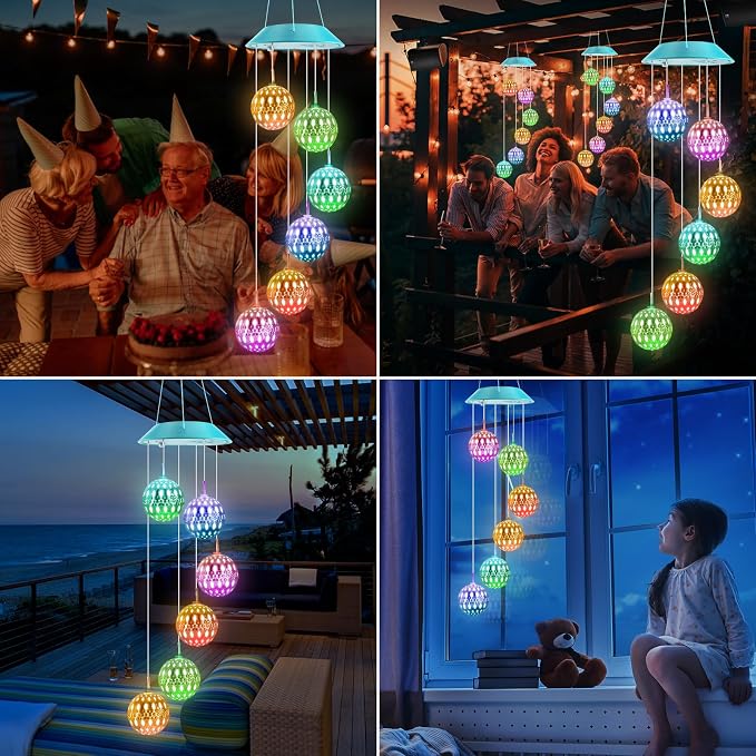 Toodour Solar Wind Chime, Color Changing Moroccan Ball Wind Chimes, LED - Image 6