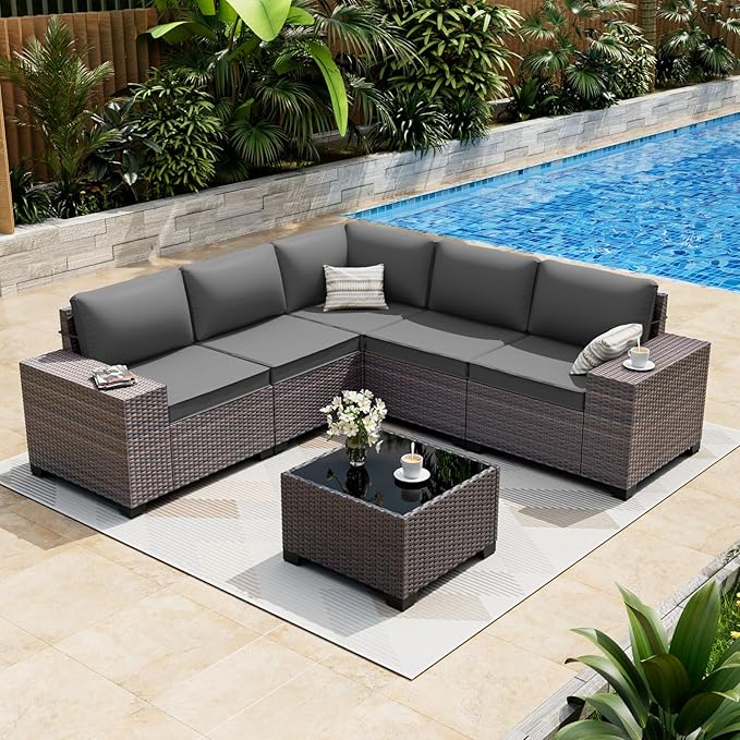 ALAULM 6 Pieces Patio Furniture Set, Oversized Seat/Armrest and High Back by ALAULM