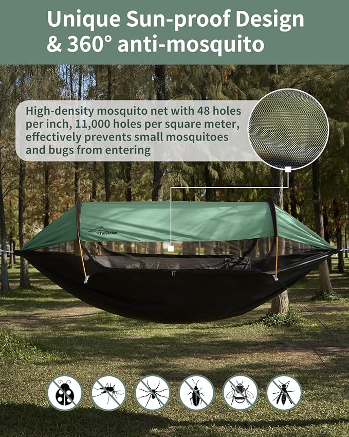 Camping Hammock Tent with Mosquito Net and Sunshade, Extra Large - Image 3