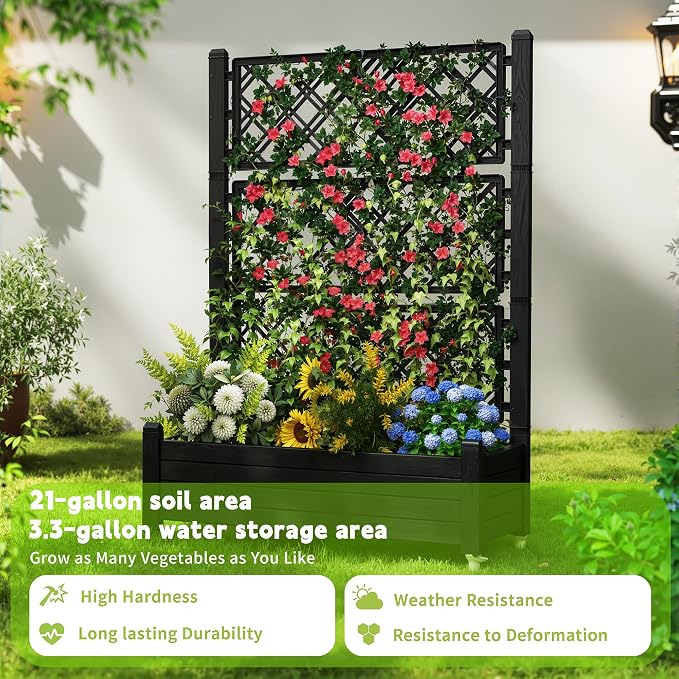 Raised Garden Bed with Trellis, 21 Gallon Self Watering Planter Box with - Image 6
