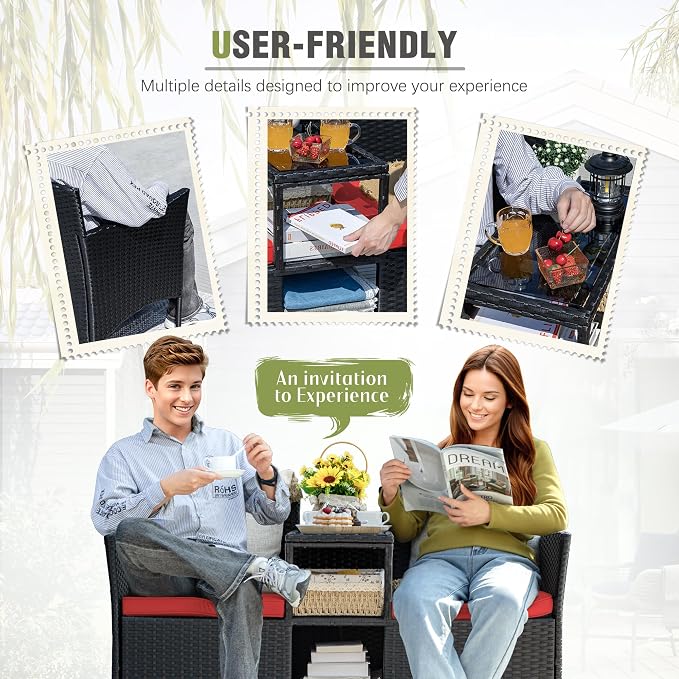 Greesum Patio Loveseat Outdoor Wicker Furniture Conversation Set - Image 6