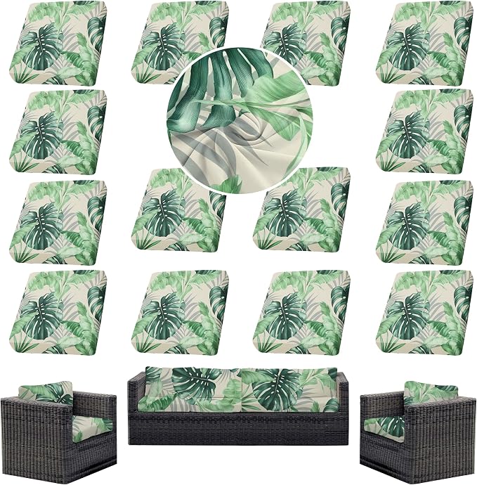 14Pcs Outdoor Cushion Covers, Patio Cushion Covers, Stretch Elastic Slipcovers by dreahoteztil