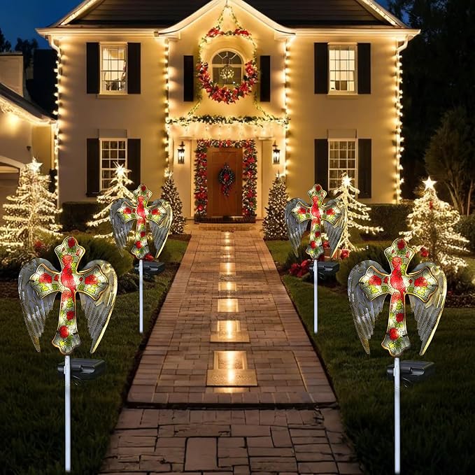 YJFWAL Cardinal Bird&Rose Cross Garden Stake Light, Solar Glass Cross - Image 4