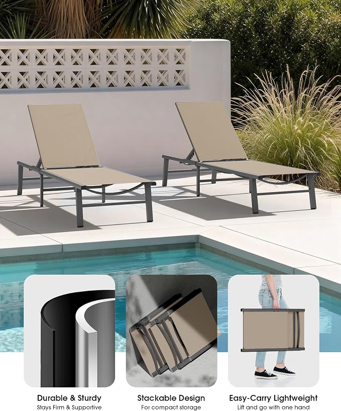 Ciokea Foldable Outdoor Lounge Chair, No Assembly Patio Chaise Lounge Outdoor - Image 5