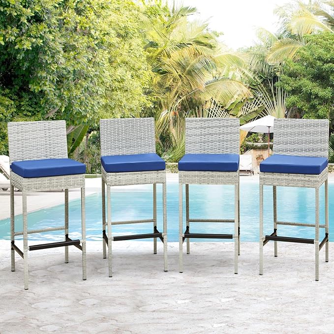 ECOTOUGE Rattan Bar Stools Set of 4, Wicker Woven Patio Stools & Patio Bar - Image 2
