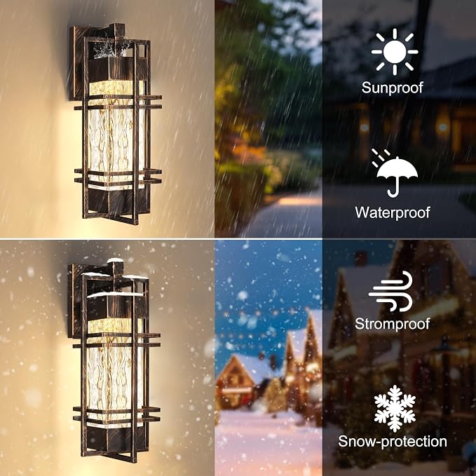 Water Ripple Wall Lantern, Outdoor Front Porch Light Fixtures Wall Mount - Image 2
