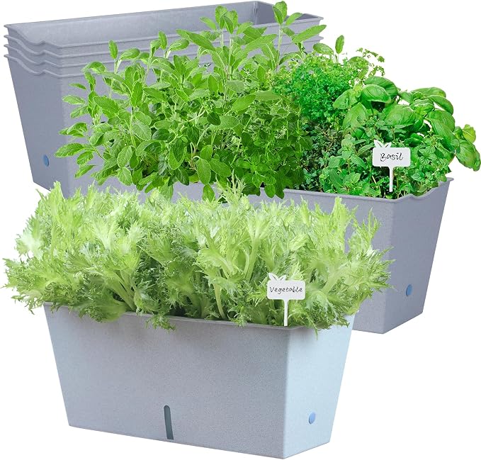 Window Box Planter 6 Pcs, 16.5 Inches Self Watering Rectangle Flower Plant Pots by Oliz