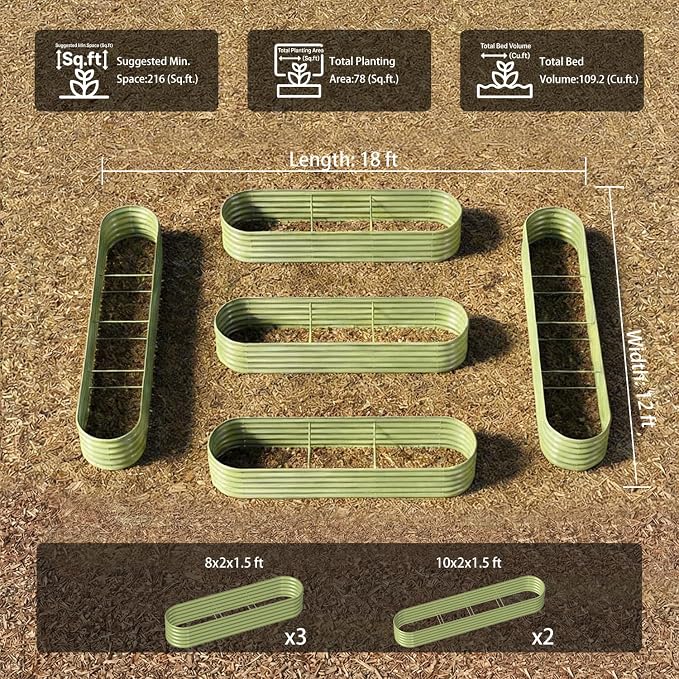 5-Pack 18” Tall Galvanized Raised Garden Beds – Everyday Kitchen Garden Layout - Image 2