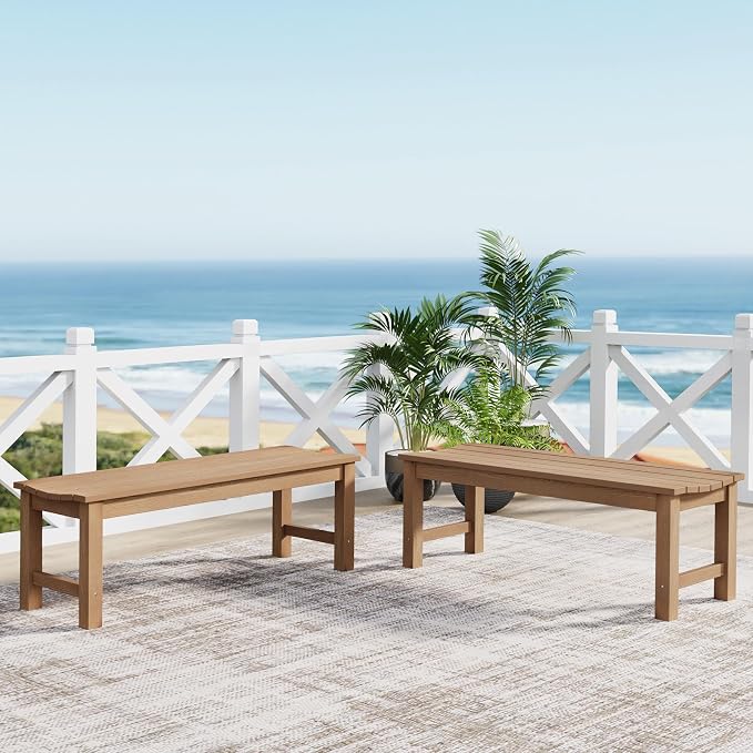 Outdoor Bench Set of 2, 2-Person Patio Backless Benches, HIPS Weatherproof - Image 2
