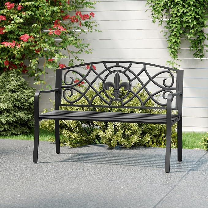 Tangkula Metal Outdoor Garden Park Bench, 50.5 Inch Metal Slatted Loveseat - Image 4