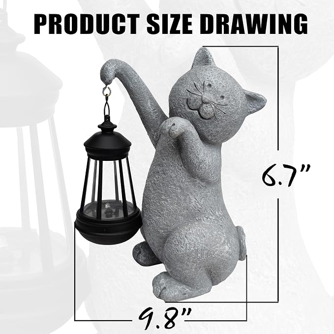 Cat Solar Garden Statues, Resin Cat Figurine Decorations - Image 2