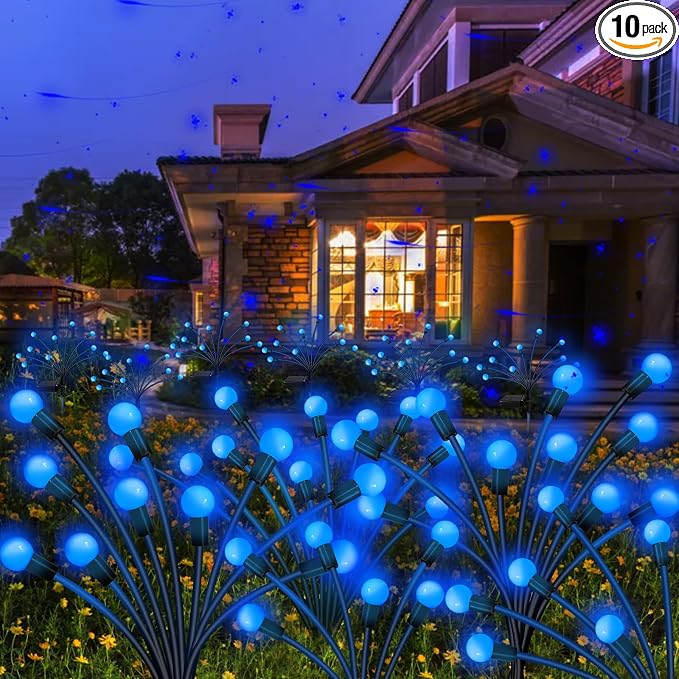 Kohlrabi Solar Garden Lights Outdoor, 10 Pack 80 LED Blue Firefly Lights by KohlrabiDecor