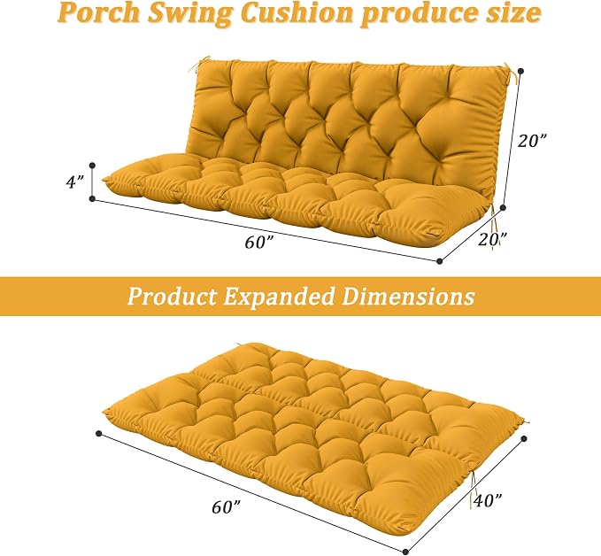 Porch Swing Cushion with Backrest 2-3 Seater Outdoor Bench Cushions Waterproof - Image 3