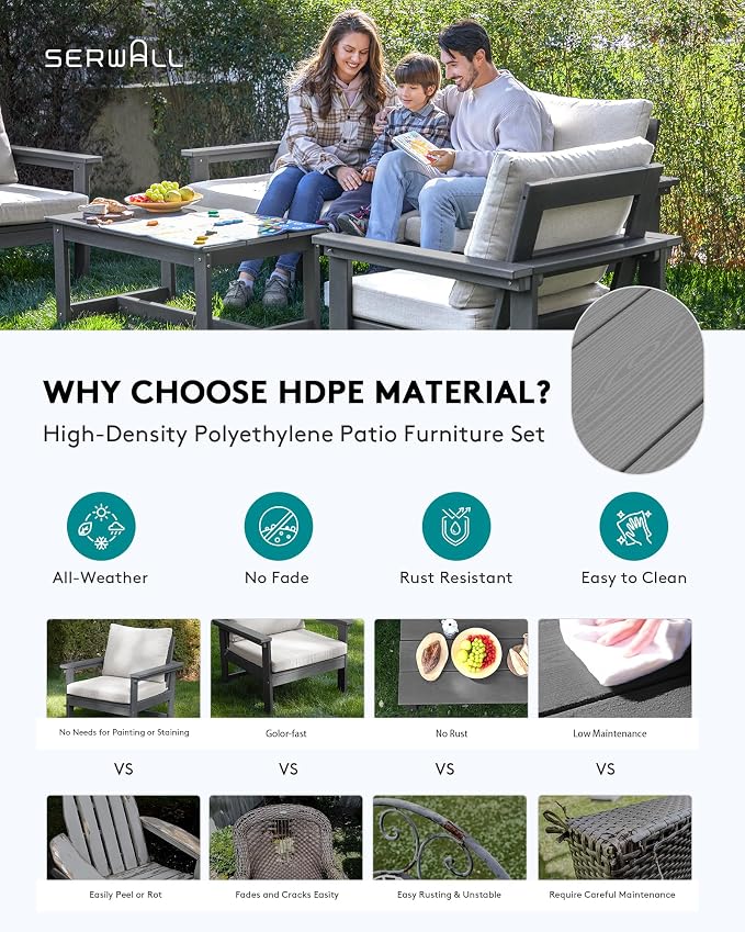 SERWALL HDPE Patio Conversation Set, 6-piece Sectional Outdoor Furniture Set - Image 3