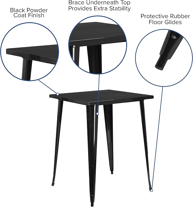 EMMA + OLIVER Commercial Grade 31.5" Square Black Metal Indoor-Outdoor Bar - Image 4