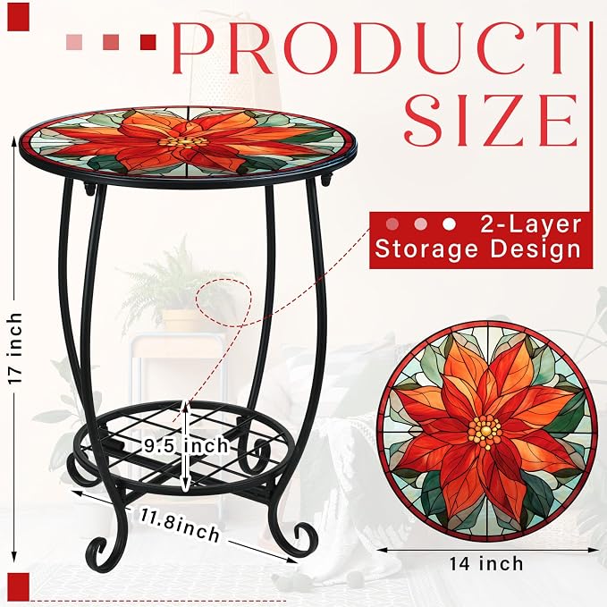 Outdoor Side Table Round Small Mosaic Patio Accent Indoor End Plant Coffee Tea - Image 3