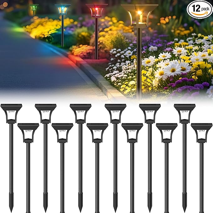 CINOTON 12 Pack RGBCW Solar Pathway Outdoor Lights, 3 Lighting Modes Solar LED by CINOTON
