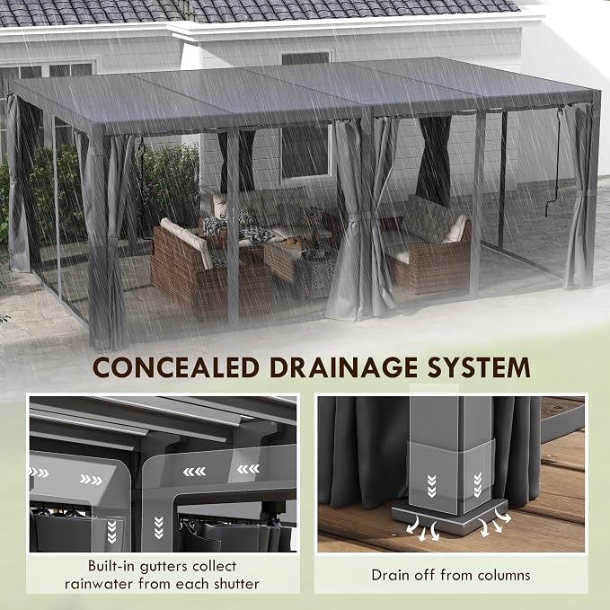 Outsunny 12' x 19' Louvered Pergola Hardtop Gazebo - Image 8