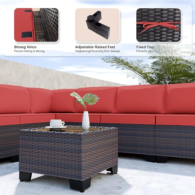 Kullavik 9 Pieces Outdoor Patio Furniture Set, Outdoor Sectional Rattan Sofa - Image 4