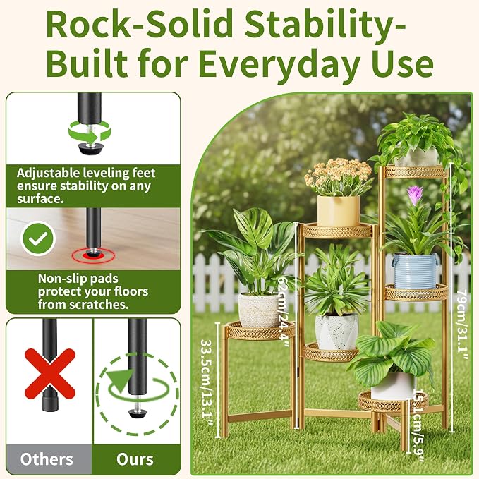 6 Tiered Plant Stand Indoor for Multiple Large Planter, Tall Heavy Duty - Image 3