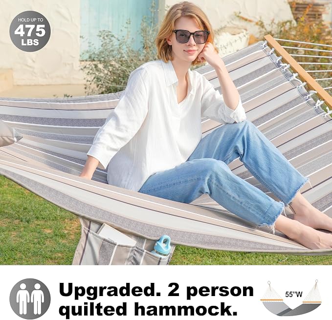 2 Person Hammocks for Outside, Double Quilted Fabric Outdoor Hammock - Image 3
