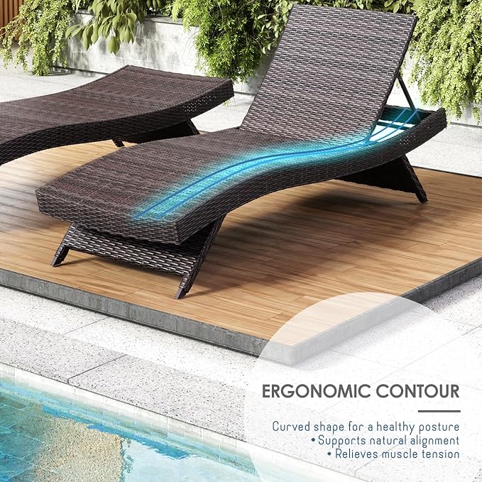 Nestl Chaise Lounge Chair Outdoor Set of 2, Wicker Patio Lounge Chair, Outdoor - Image 3