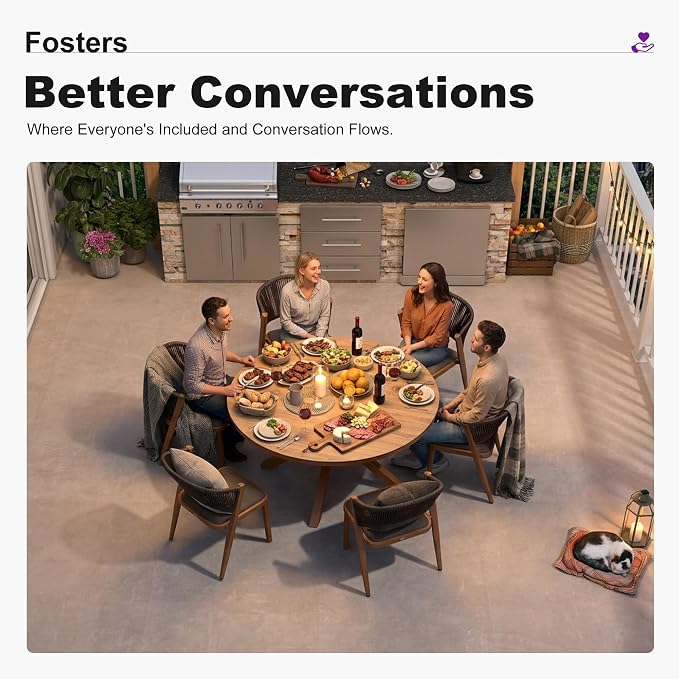 PURPLE LEAF 7 Pieces Round Outdoor Dining Set Patio Furniture Set Aluminum - Image 4