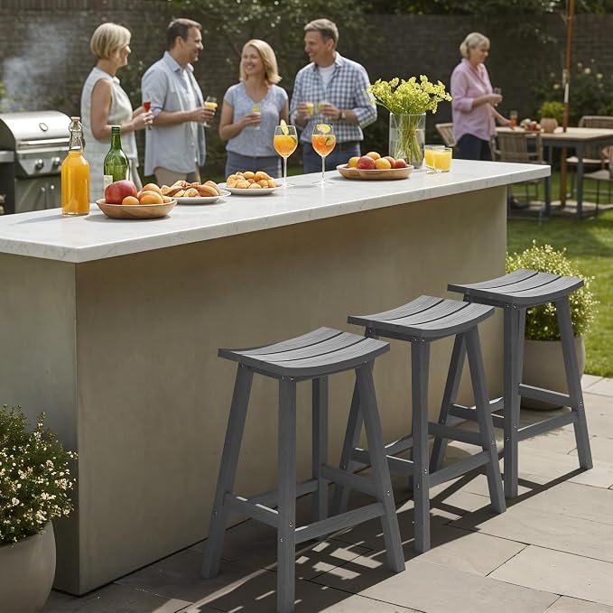 Ciokea 2 Set 29" Outdoor Bar Stools Heavy Duty HDPE Outdoor Stools Weatherproof - Image 6