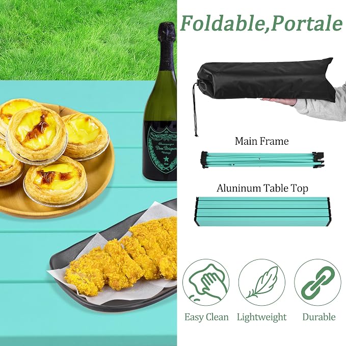 Grope Camping Table with Aluminum Table Top, Folding Beach Table Easy to Carry - Image 4