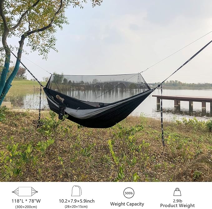 Sunyear Hammock Camping with Rain Fly Tarp and Net, Portable Camping Hammock - Image 3